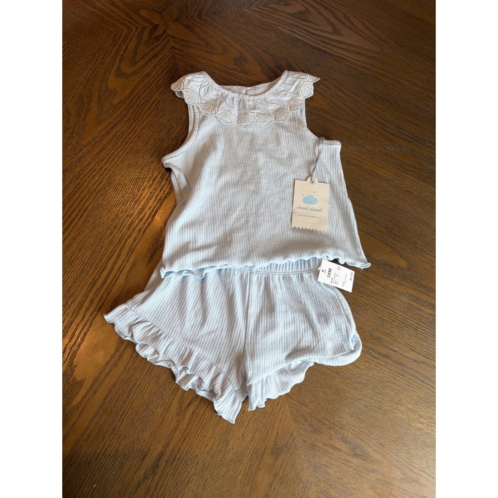 Cloud Island Baby Girls 18M Blue Ribbed Ruffle Pajama Set Scallop Collar NWT
